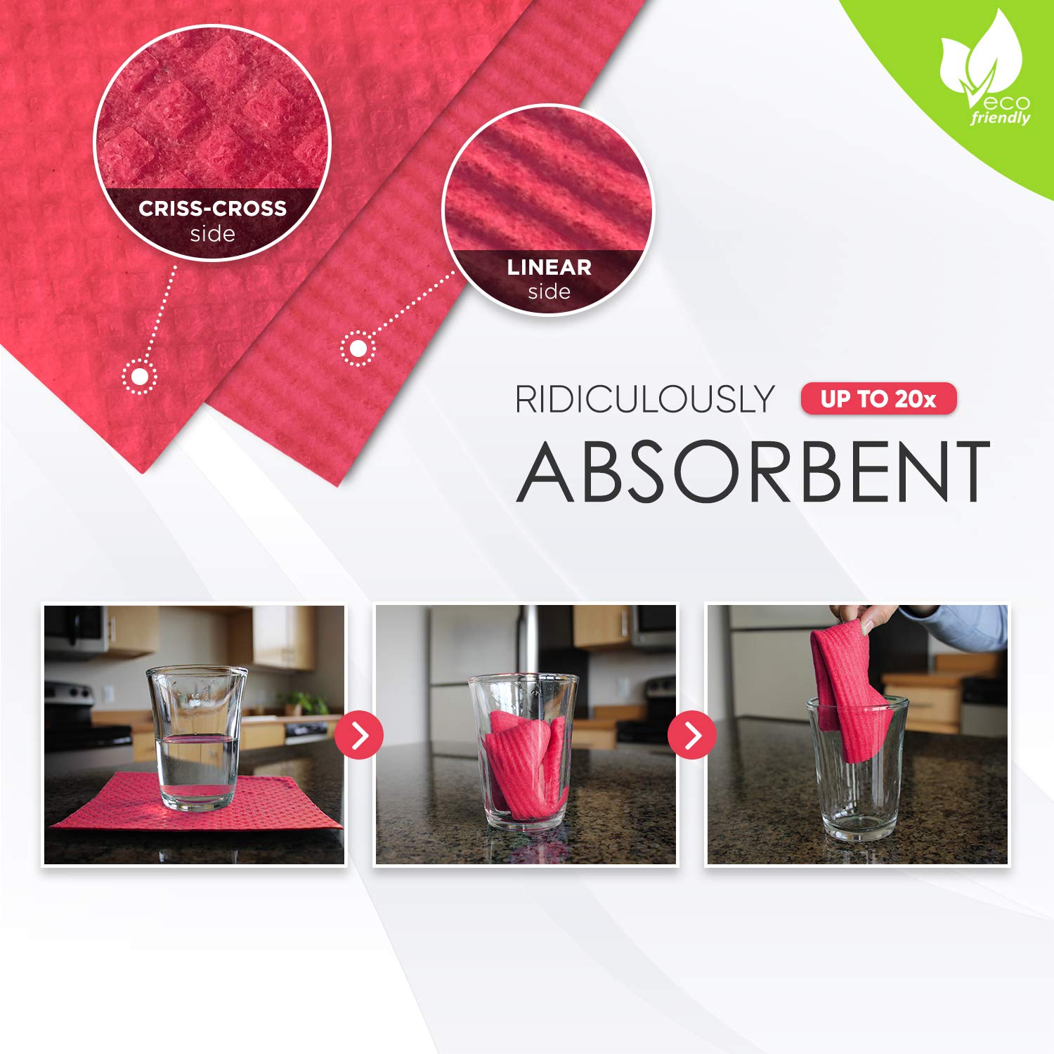 Swedish Dish Towels Cellulose Sponge Cloth - Large Capacity 10 Pack Eco-Friendly Odorless Reusable Cleaning Cloth for Kitchen - Absorbent Dish Cloths Hand Towels (10 Count)