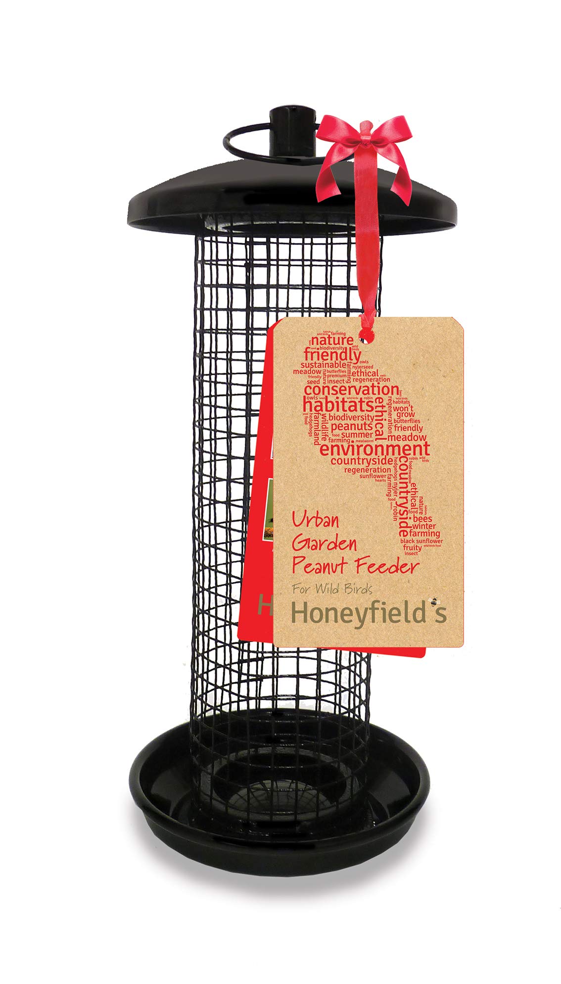 Honeyfields 71486597 Hanging Wild Bird Peanut feeder, Urban Garden Design in Black & Metal for long lasting outdoor & garden use. Wild bird food feeder. Perfect for Feeder Pole, 25.0 cm*11.2 cm*11.2 cm