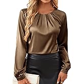 Bluetime Silk Blouses for Women Dressy Work Satin Dress Shirts Pleated Long Sleeve Business Casual Tops Fall Outfits