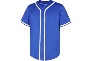 babyhealthy Mens Blank Baseball Jersey Button Down Shirts Plain Hip Hop Hipster Tshirts Softball Sports Active Tee