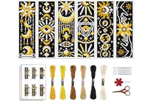 ACRNIGHEET 6PCS Cross Stitch Bookmark Kits, Cross Stitch Kits Sun Moon Stars, DIY Embroidery Bookmark Kit with Instruction for Adults, Stamped Cross Stitch Book Marks for Adults Beginners