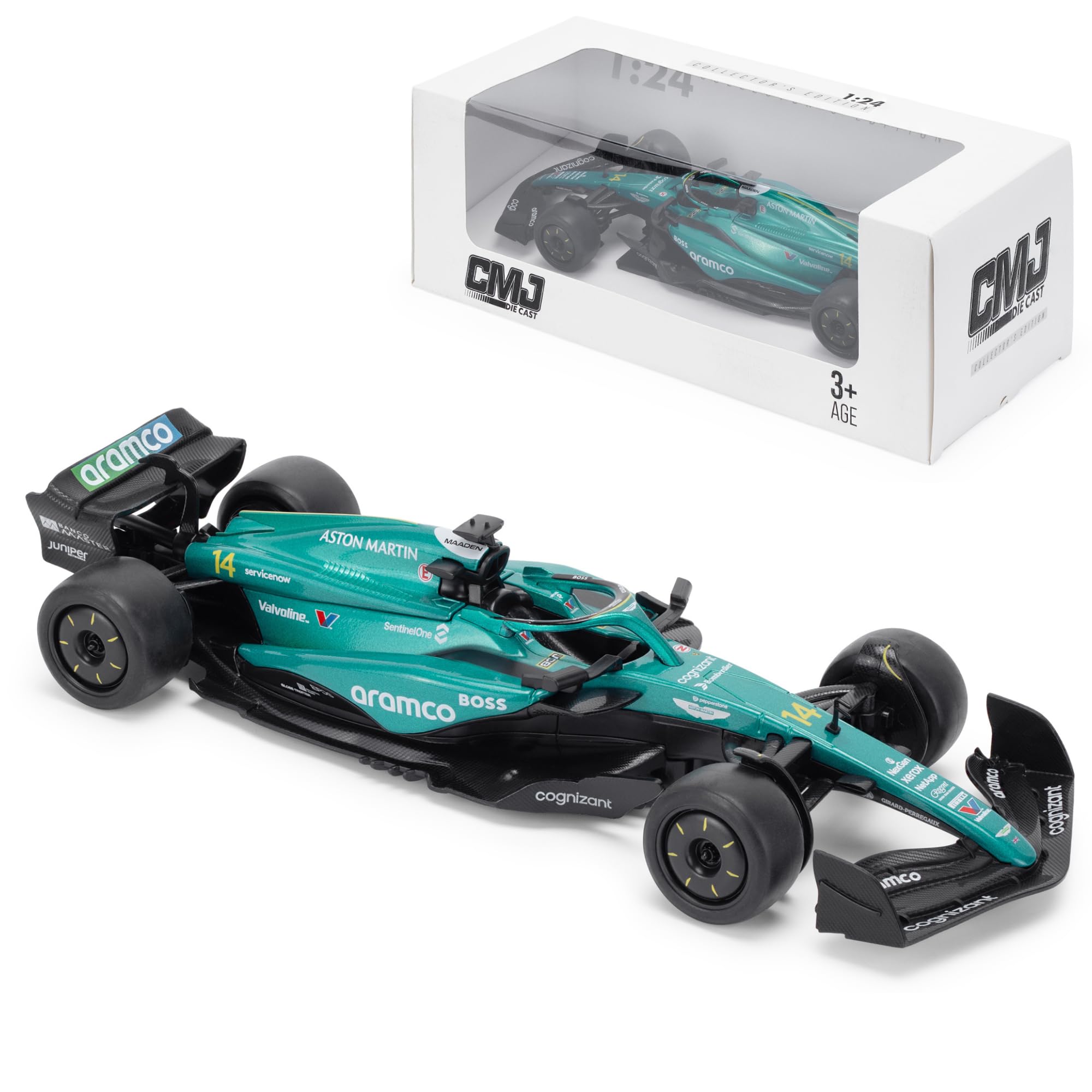 Aston Martin AMR24 F1 1:24 Scale Die-Cast Model Car - 2024 Season | Fernando Alonso #14 Detailed Collectors Edition | Official Licensed Product, Türkis