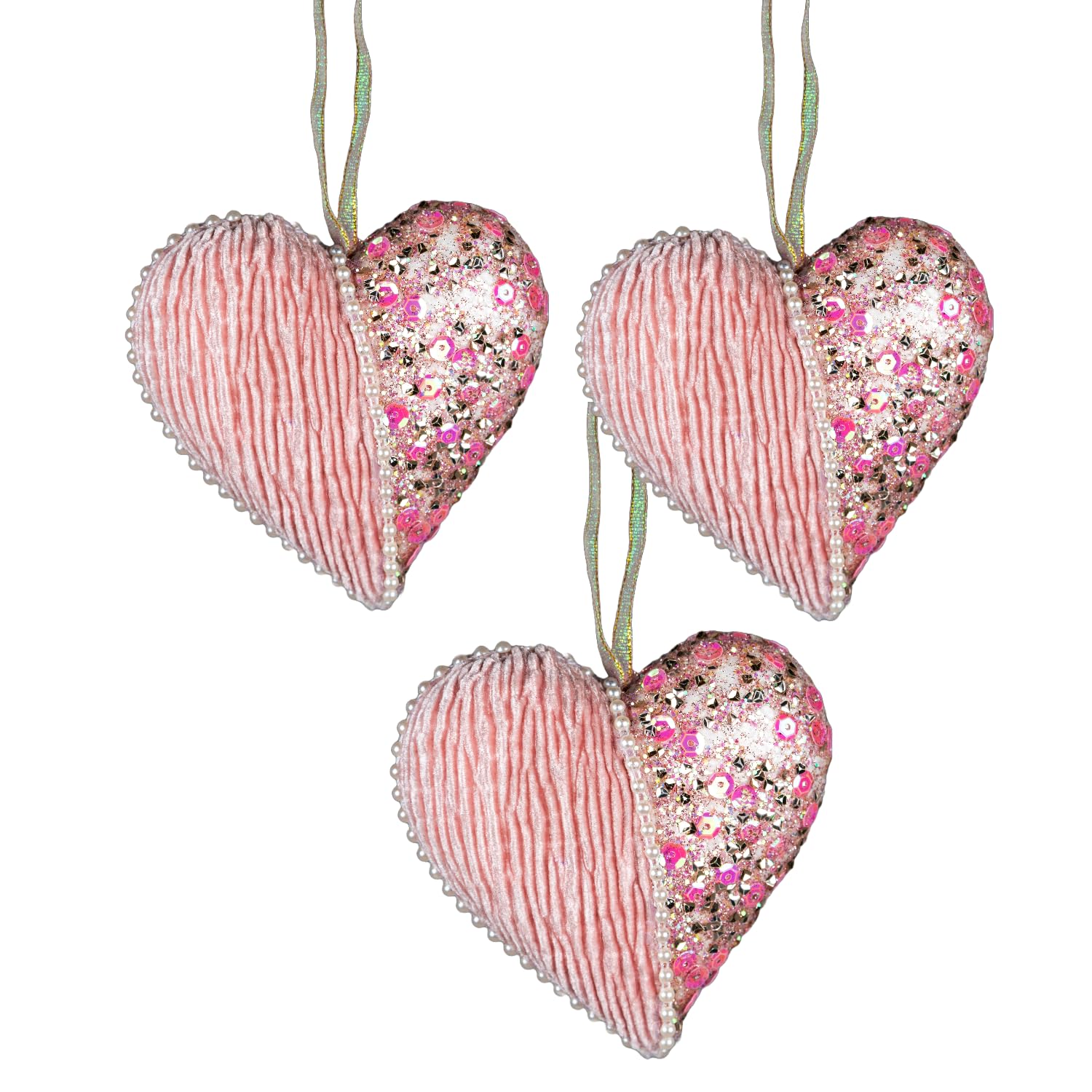 3Pcs Baby Pink Heart 12cm - Christmas Tree Hanging Decorations Festive Decorative Ornaments Fairy Tale Themed Xmas Tree Pendant