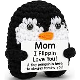 Birthday Gifts for Mom from Daughter Son, Handmade Crochet Mini Penguin | Cute Gifts for Mama Mother in Law Bonus Step Mom, Funny I Love You Gift for Moms Small Decor
