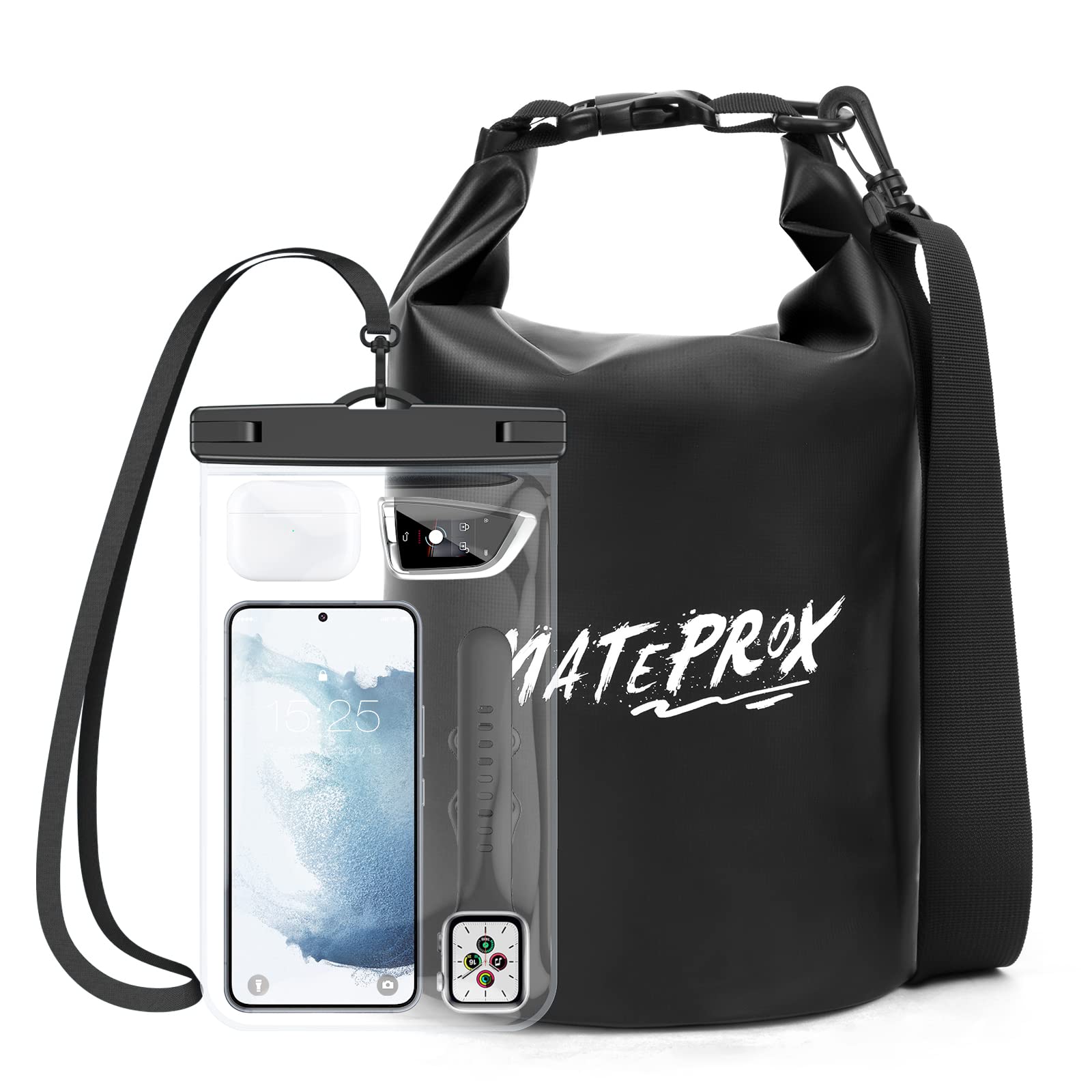 MATEPROX Waterproof Dry Bag 5L/10L/20L Floating Roll Top Beach Dry Sack Waterproof Boat Dry Bags for Kayaking Hiking Rafting and Camping with Waterproof Phone Pouch-20L Black