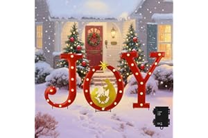 Hausse Lighted Christmas Decorations Outdoor, Joy Letter Nativity Scenes Sets, Xmas Nativity Metal Religious Yard Decor with Stake, Battery Powered for Home Winter New Year Holiday Garden Patio Lawn