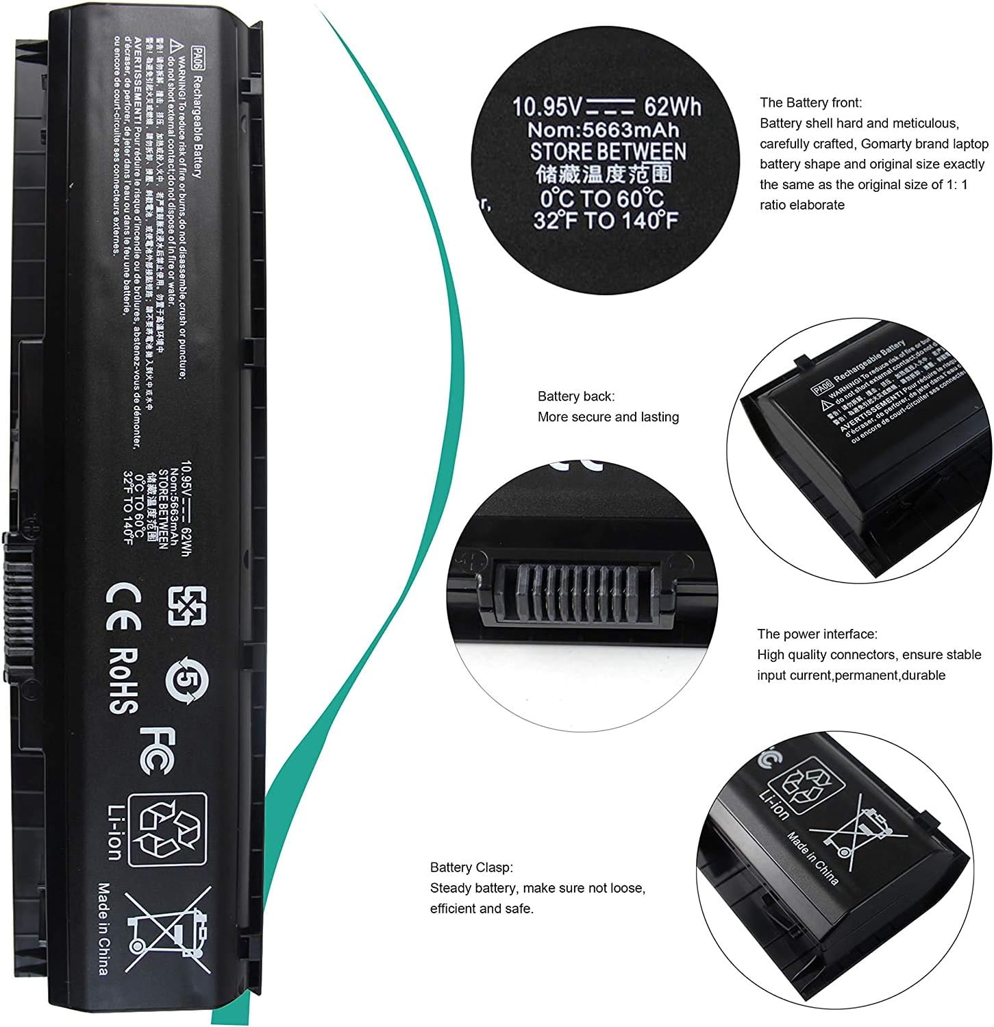 K KYUER 62Wh PA06 PA06062 Laptop Battery for HP Omen 17-w000 Pavilion 17-ab000 17-ab200 17t-ab200 17-ab300 17-ab400 17-w005na 17-w007na 17-ab051sa 17-ab250sa ab004na ab200na ab250na ab405na HSTNN-DB7K - Image 3