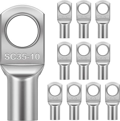 Flintronic 10Pcs Tinned Copper SC35-10 Ring Terminals Battery Cable Ends Lugs