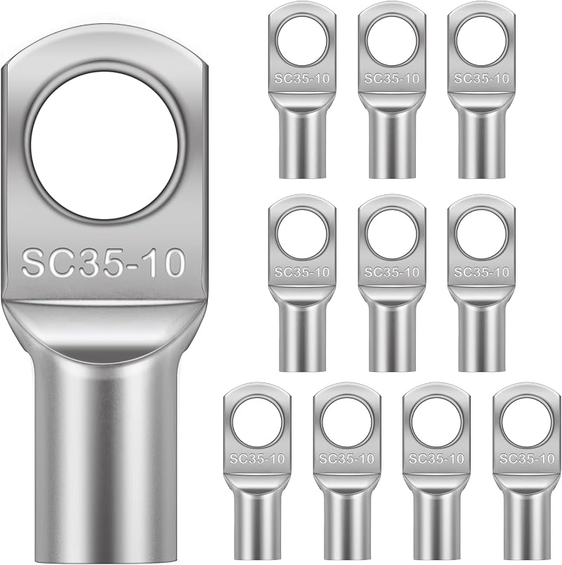 Flintronic 10Pcs Tinned Copper SC35-10 Ring Terminals Battery Cable Ends Lugs