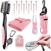 Pink Golf Accessories for Women, Acrylic Paint Ink 16 Pcs Golf Essentials Kit - Golf Club Brush & Golf Towel, Tee & Ball Holder for Bag, Divot Tool & Ball Maker, Golf Club Cleaning Kit - Golf Gifts
