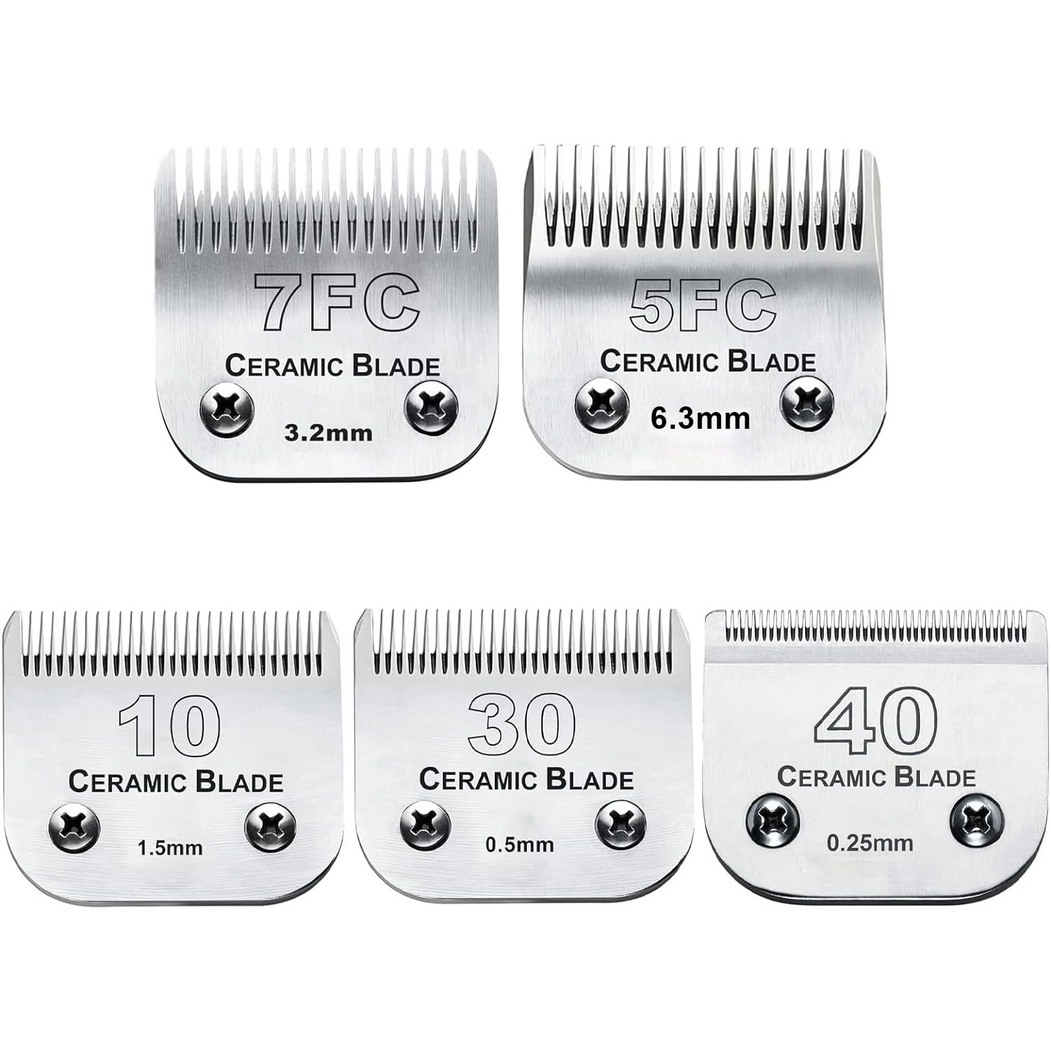 5PCS Dog Grooming Clipper Replacement Blades Compatible with Andis Pet Clipper/Oster A5/Wahl KM Series Dog Clipper, Ceramic Blade & Stainless Steel Blade (#10+30+40+5FC+7FC)