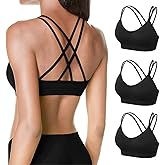 VEQKING Women's Cross Back Sports Bra Padded Strappy Medium Support Yoga Bra for Workout Fitness 3 Pack