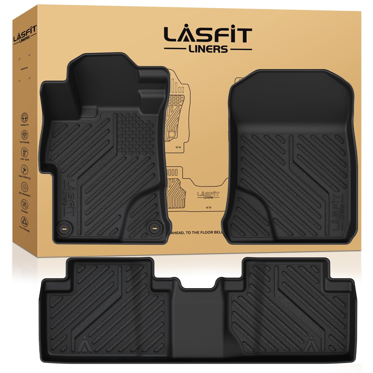 LASFIT Floor Mats for Honda Civic Sedan 2012 2013 2014 2015, All Weather TPE Custom Fit Floor Liner, 1st & 2nd Row, Black Image