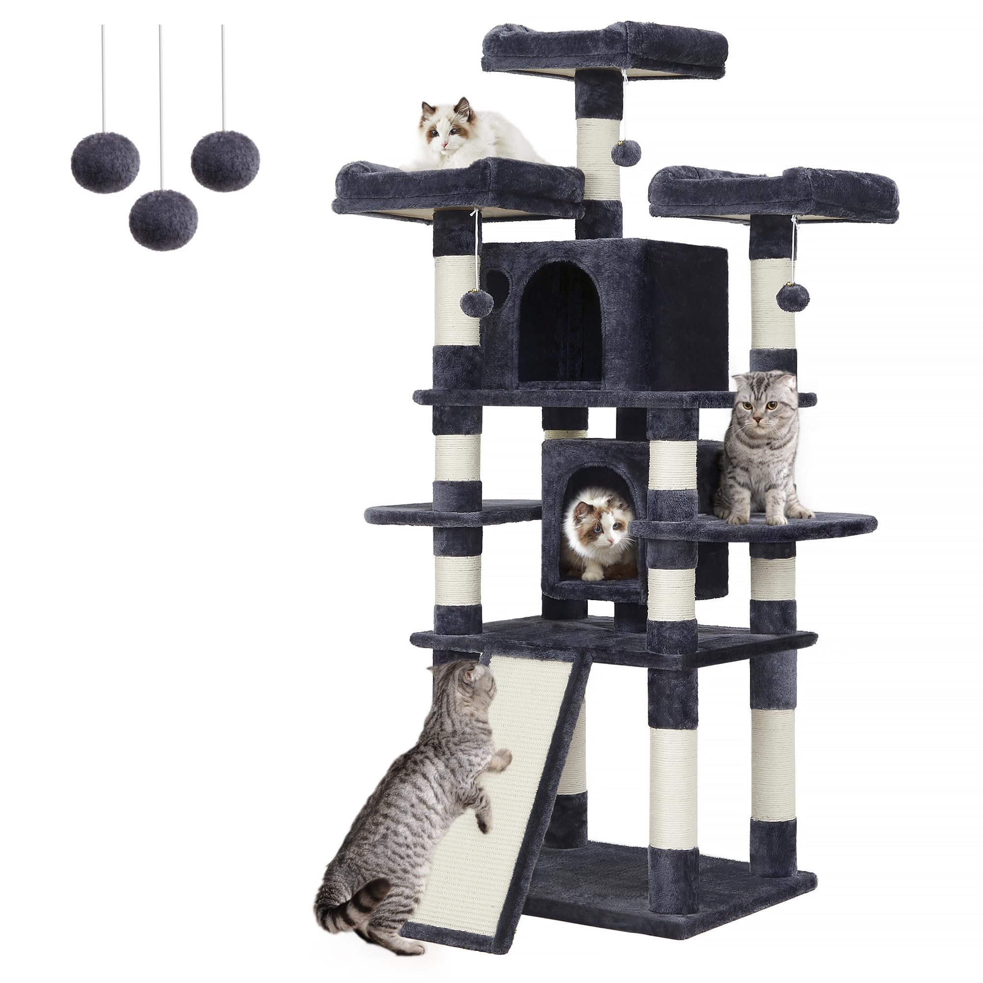Feandrea 67 Inches Multi-Level Cat Tree for Large Cats, with Cozy Perches, Stable, Smoky Gray UPCT18G Image