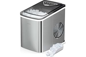 Silonn Ice Makers Countertop, 9 Cubes Ready in 6 Mins, 26lbs in 24Hrs, Self-Cleaning Ice Machine with Ice Scoop and Basket, 2 Sizes of Bullet Ice for Home Kitchen Office Bar Party
