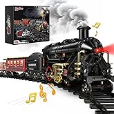 Hot Bee Train Set - Alloy Train Toys for Boys w/Glowing Carriage & Silent, Toy Train w/Smokes, Lights & Sound, Christmas Tree Train w/Steam Locomotive, Model Trains for 3 4 5 6 7 8+ Years Old Kids