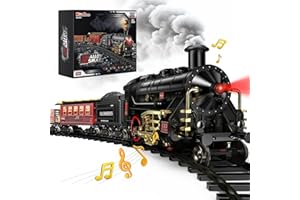Hot Bee Train Set - Alloy Train Toys for Boys w/Glowing Carriage & Silent, Toy Train w/Smokes, Lights & Sound, Christmas Tree Train w/Steam Locomotive, Model Trains for 3 4 5 6 7 8+ Years Old Kids
