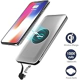 Wireless Charger Power Bank,Qi Power Bank,Wofalodata 10000mAh External Battery Support Qi Charging Pack with Built in Micro Cable and Lightning Adapter for iPhone X,iPhone 8,Samsung Galaxy S8/Note 8