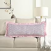 CPC Pink Sapphire Hand Block Printed Cotton Ruffle Sham Cover 14x36 Pack of 1 Boho Floral Pillowcases Farmhouse Cottagecore Decorative Cushion Covers for Bedroom or Thanksgiving