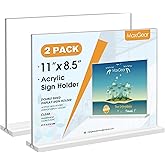 MaxGear 8.5 X 11 Acrylic Sign Holder Horizontal 2Pack, Double Sided Display Stand, Clear Table Sign Flyer Menu Holders, Plastic Paper Stand Picture Frame for Office, Store, Restaurant