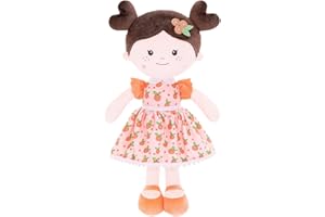 Onetoo Baby Doll Soft Baby Doll for Girls First Baby Doll Plush Rag Doll Wear Love Orange Dress 14"