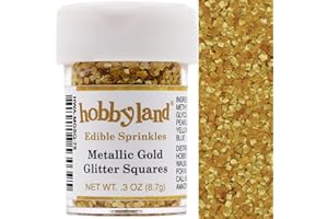 Hobbyland Edible Sprinkles Glitter Squares (Metallic Gold, 8.7g)