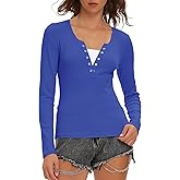 Beaully Women's Long Sleeve Henley Tops Ribbed Knit Slim Fitted Trendy T Shirt Basic Tees Layer 2026 Spring Fashion Outfits