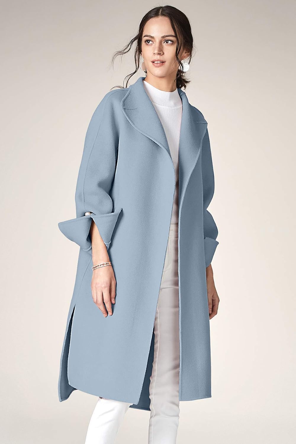 ANNA&CHRIS Women's Long Wool Trench Coat Winter Oversize Handmade Lapel Cardigan Overcoat: Clothing