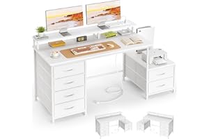 Flrrtenv Computer Desk with 6 Fabric Drawers, 50Inch Gaming Desk with Power Outlets & Fabric File Cabinet, Home Office Desk w