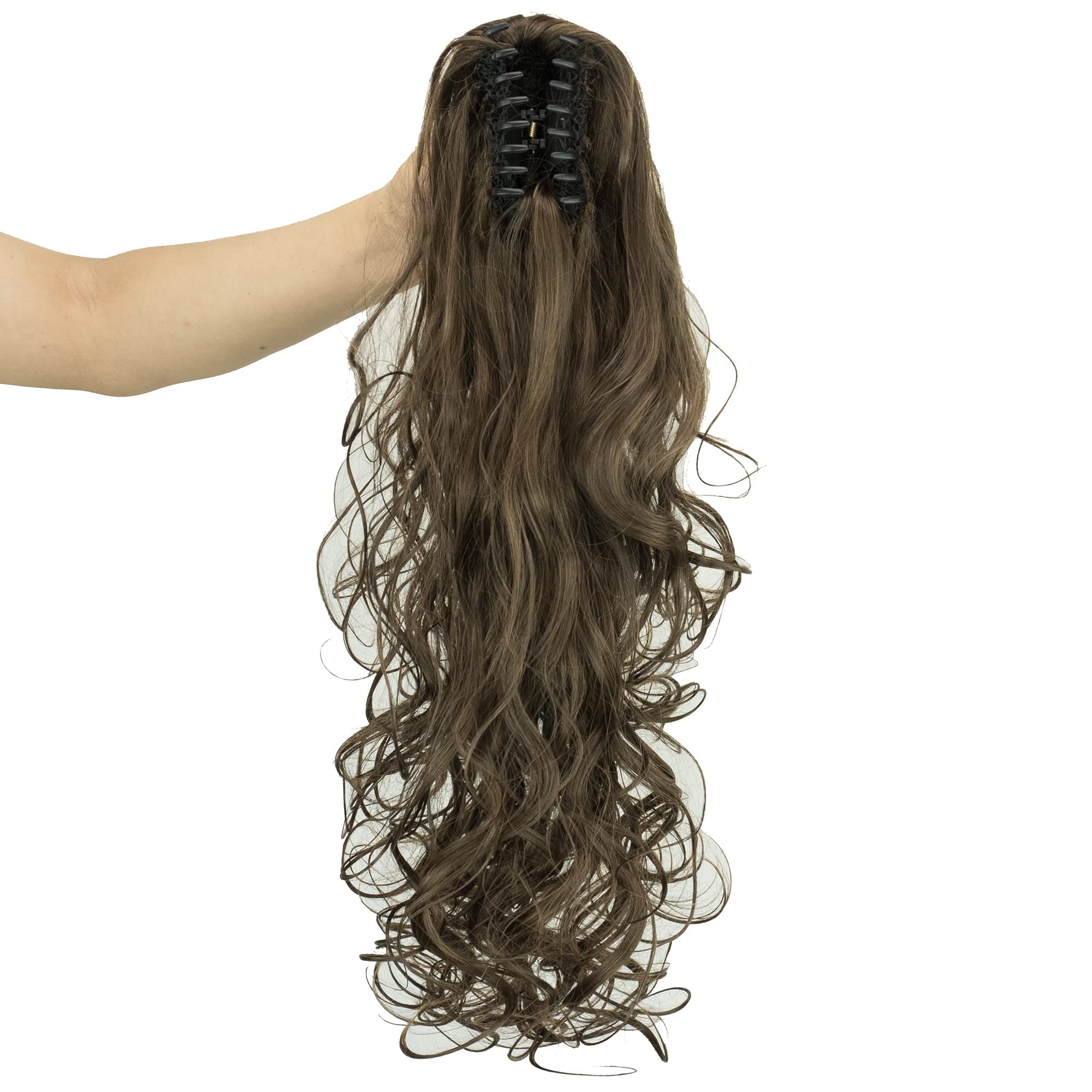 IMISSU Thick Mess Curly Jaw Claw Ponytail Hair Pieces Extensions Pony Tail Clip in Hairpiece 24 Inches (Brown)