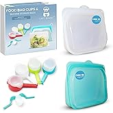 Silicone Food Storage Bags & Bag Clips with Pour Spout - Pack of 6 - Reusable, BPA-Free, Leak Proof Zip Bags – Freezer, Micro