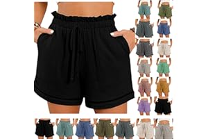 ESCBUKI Linen Shorts for Women Drawstring Elastic Waist Shorts Womens Athletic Shorts with Pocket Summer Outfits for Women