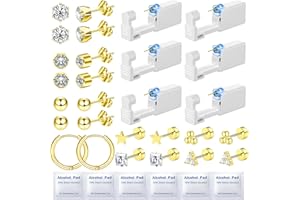 Nunpag Ear Piercing Kit – 28 Pcs Self-Disposable Piercing Guns with 16 Stylish Gold-Plated Stud & Hoop Earrings, 6 Cleaning Pads – Easy, Safe & Painless DIY Ear Piercing Kit for Home Use