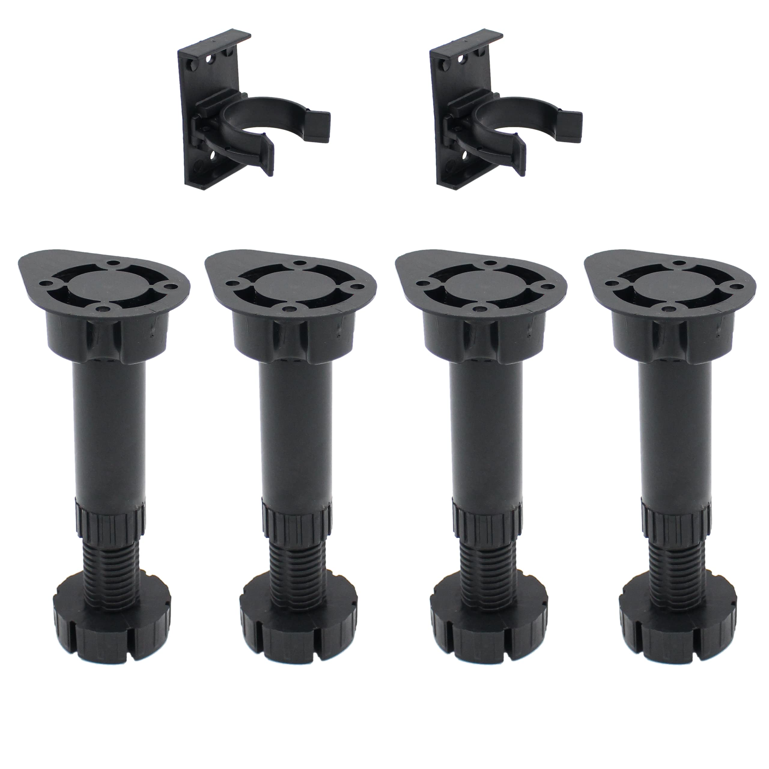 Kitchen Unit Cabinet Legs | Adjustable Height 150mm to 180mm | Black Plastic | Includes Plinth Clips – Pack of 4