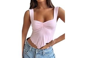 CSDAJIO Women's U-Ring Ruched Front Asymmetrical Crop Top Square Neck Open Back Tank Tops Backless Fitted Shirt