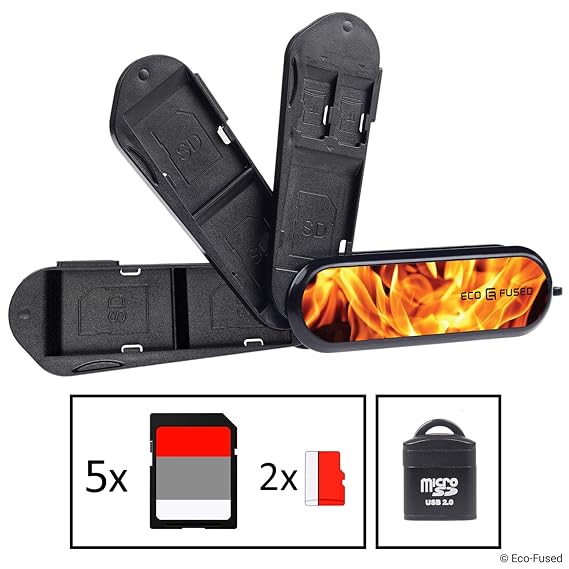 Speicherkarte Tasche im Schweizer Taschenmesser-Stil - Inklusive Micro SD Reader (USB) - Für 5X SD (SDHC/SDXC / TF) und 2X Mi