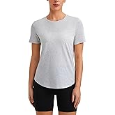 CRZ YOGA Pima Cotton Crewneck T-Shirts for Women - Workout Casual Yoga Athletic Short Sleeve Shirts Soft Crewneck Hip Tops
