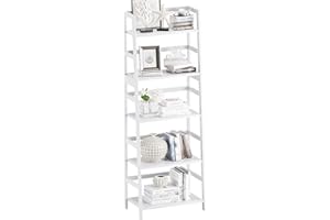 VOVALA Ladder Shelf, 5-Tier Bookshelf, All Bamboo Heavy Duty Bookcase, Freestanding Open Wood Storage Rack, Modern Corner Dis