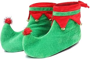 Chisander Elf Shoes, Unisex Adult/Children Red and Green Christmas Elf Shoes with Non Slip Soles for Halloween and Christmas Decorations
