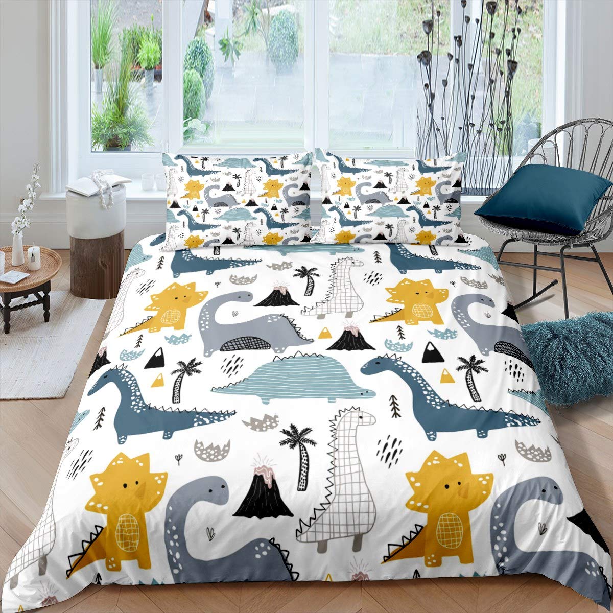 Dinosaur Bedding Set for Kids Boys Girls Cartoon Dinosaur Print Duvet Cover Lovely Animal Pattern Comforter Cover Set Luxury Quilt Cover,Room Decor 3Pcs Bedding Double Size