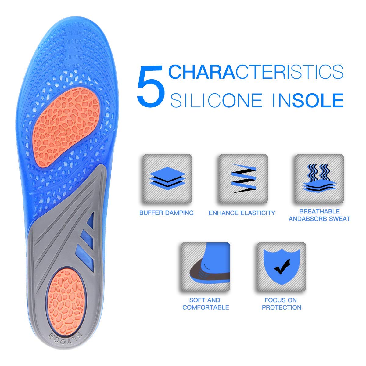HLYOON GEL Sports Orthotic Insoles, Full Length Performance Shoe Insoles, Relieve Foot Pain and Fasciitis (UK women\'s (4-9))