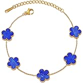Elozicre Five Leaf Clover Bracelet for Women-18K Gold Plated Lucky Link Grass Bracelets Stainless Steel White/Black/Blue/Gold/Crystal Flower Trendy Jewelry Gifts