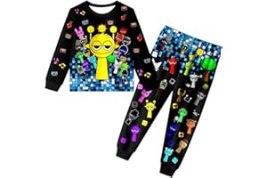 COSEFUMO Boys Sprunki T-shirts Pants 2Pcs Sets Kids Music Game Casual Tee Shirt Clothes Outfits for 5-12 Year