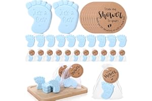 Swiffen 50 Sets Baby Shower Soap Favors for Guests Boy Girl Mini Handmade Scented Soaps with Thank You Tags and Organza Bags for Shower Gender Reveal Party Favors(It's A Boy,Blue Baby Feet)