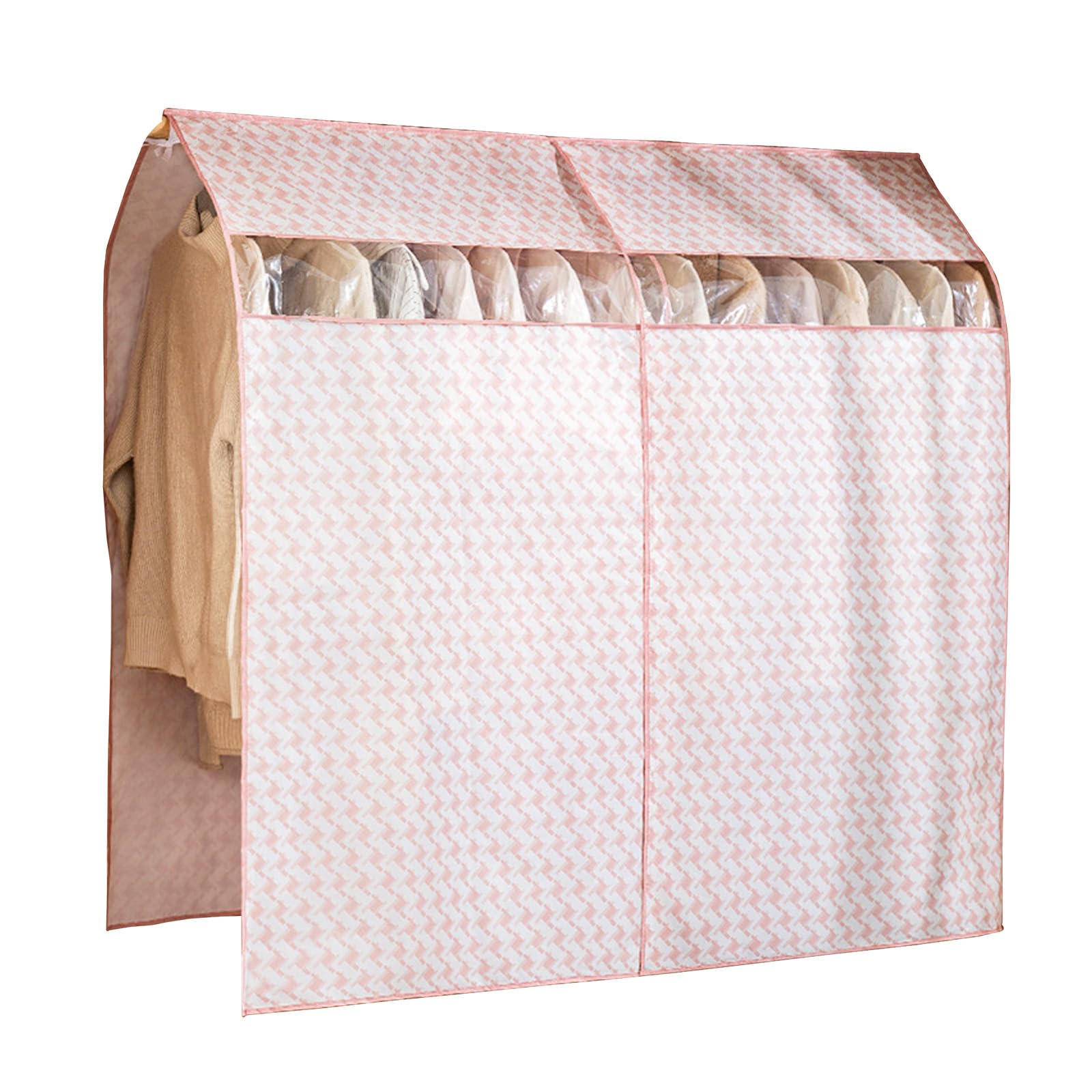 PLUSHCEWT 150 * 120cm Clothes Garment Rail With Strong Zipped Cover - Dustproof Protective Bag With Sturdy Zip - Single Hat Rack Clothing Cover (Pink)