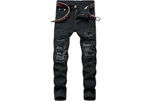 Men's Ripped Tapered Leg Holes Jeans Male Ripped Skinny Denim Pants Skinny Straight Leg Ripped Jeans Men