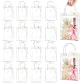 Ohuimrt 50 Pack 6.7" x 2.8" x 9.1" Clear Plastic Gift Bags with Handles | Reusable, With Ribbon, Bulk, For Party Favors, Weddings, Birthdays