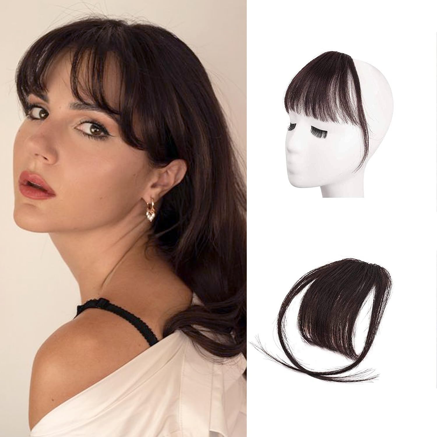 BARSDAR Clip in Fringe Human Hair 100% Real Hair Fringe Extensions Air Bangs with Temples Clip on Bangs Natural Color Washable/Dye-able 2#