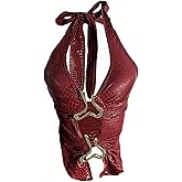 Floerns Women's Cut Out Crocodile Leather Halter Tops Metal Linked Punk Gothic Tank Top