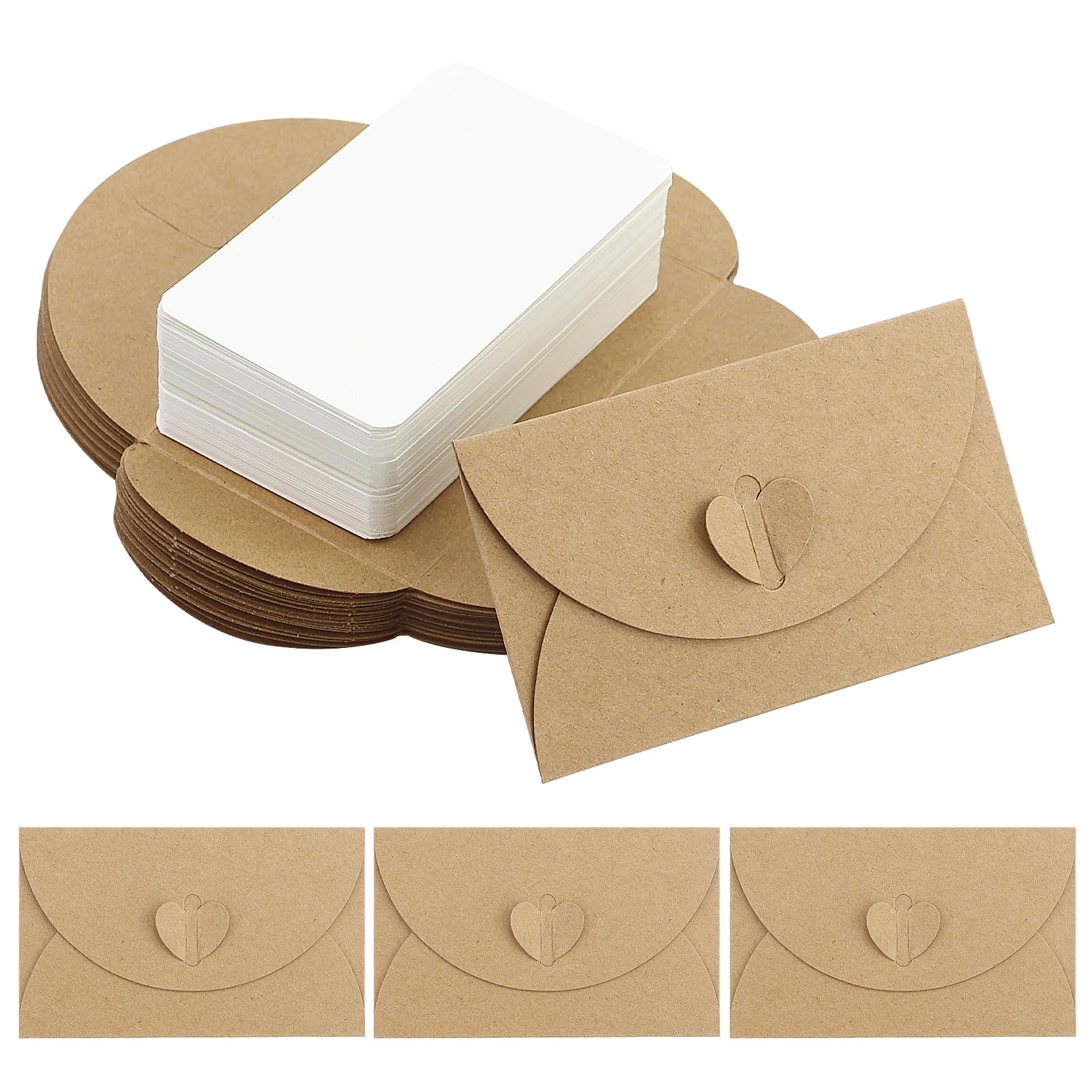 110 Kraft Paper Small Envelopes with 110 Blank Paper Cards, Mini Envelopes with Heart Closure for Gift Cards DIY-Graffiti
